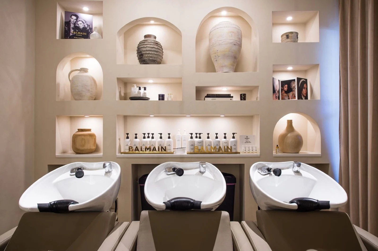 Studio Beige luxury hair atelier in Destin — Balmain wash stations and artisan niches
